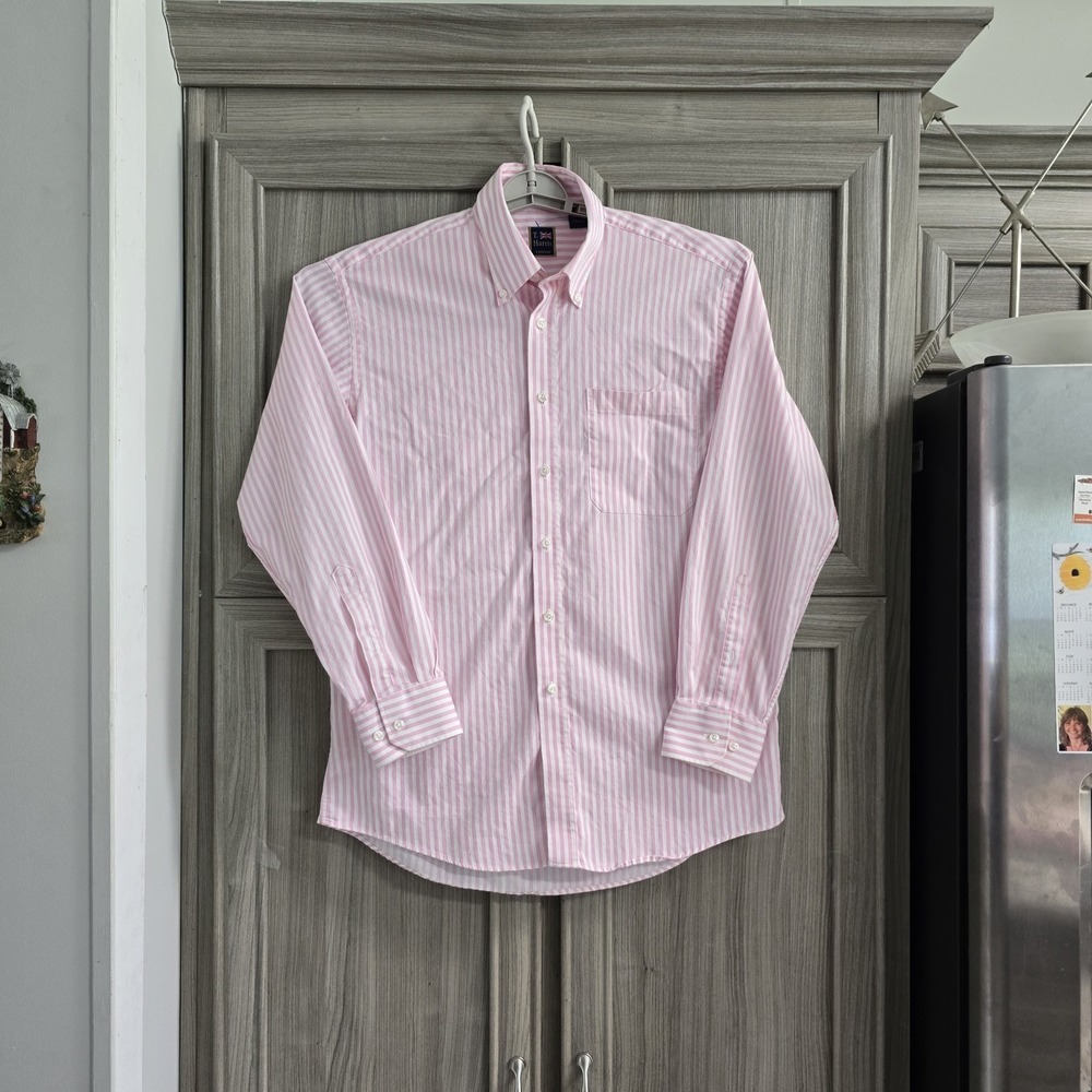 T. Harris London Mens LS Large Button-down Dress Shirt Pink White Stripe